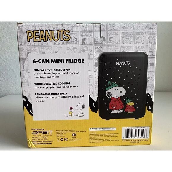 Peanuts Snoopy Puffer Jacket Puffy Coat Collectible 4L Mini Fridge Holds 6 Cans - Picture 6 of 11